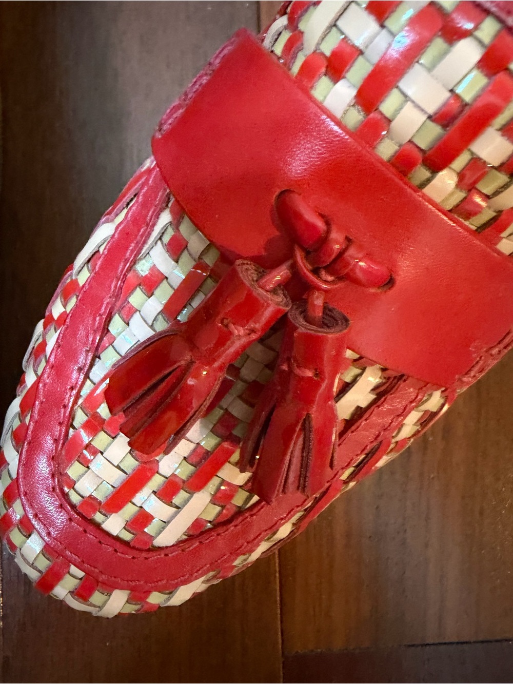 Tory Burch Red Woven Tassel Loafers size 9 - Picture 3 of 4